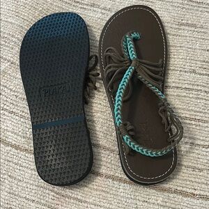 Women's Brown and Blue Sandals